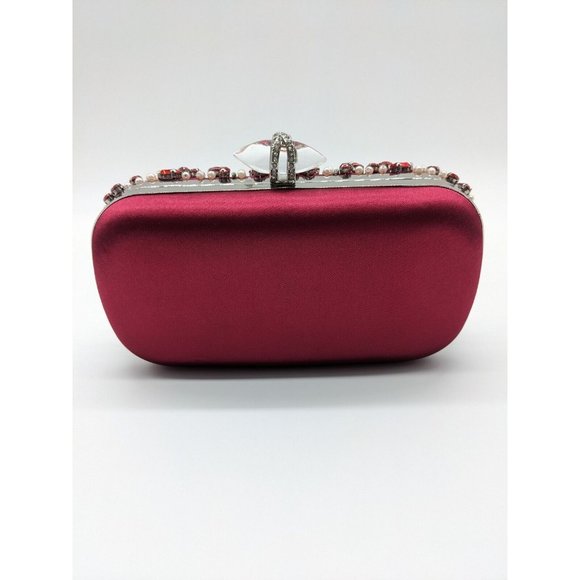INC Ranndi beaded embellished crystal clutch minaudiere - RED/SILVER - Picture 5 of 14
